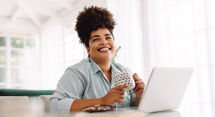 Woman taking break while working from home